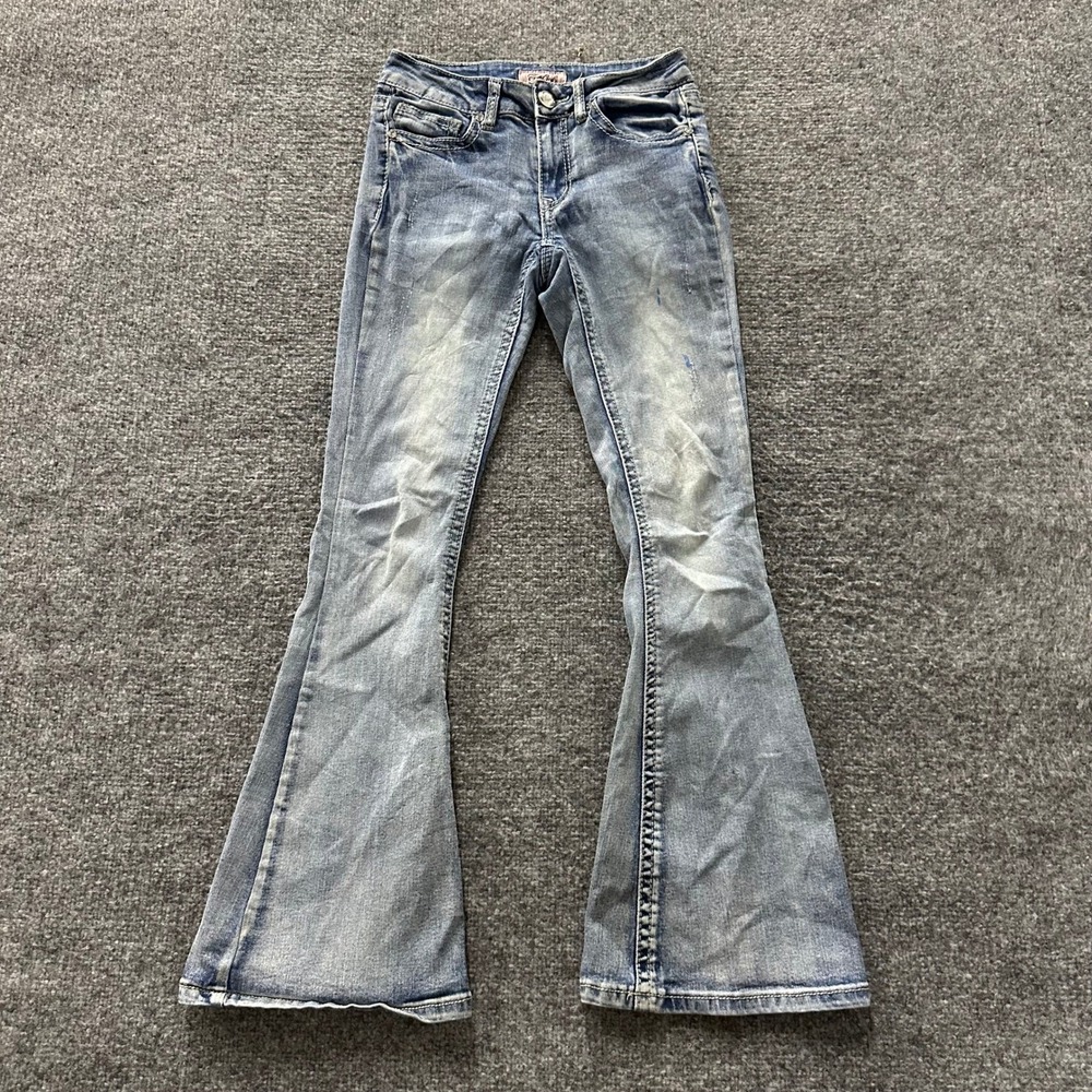 True Luck Jeans Womens Size 3/4 Blue Flare Slim Fit Stretch Light Wash Denim